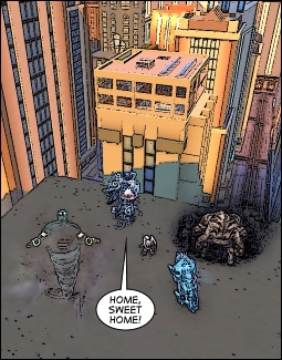 Moonstone arrives back at her loft in Millennium City.